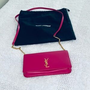 Saint Laurent Monogram Wallet on Chain – Fuchsia Pink Smooth Leather